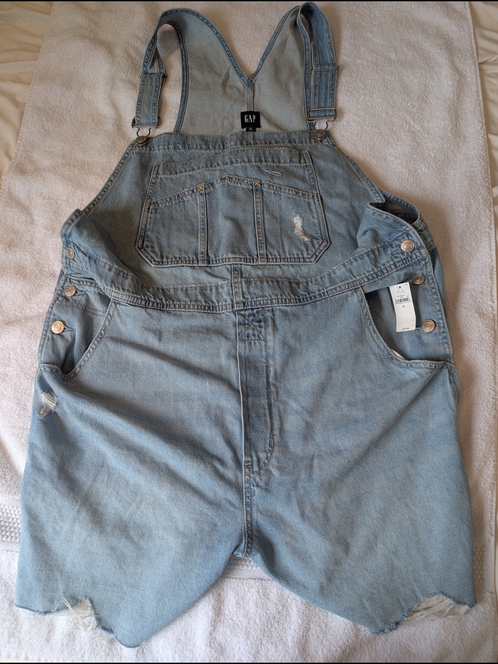 NWT Gap Denim Shortalls XL Light Wash Distressed Frayed Hem Overalls Shorts New
